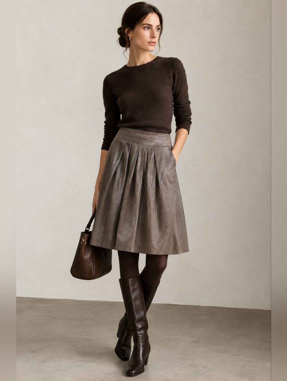 Weekend Max Mara 2011 Brown Pleated A-Line Skirt IT 36 US 6 51061313